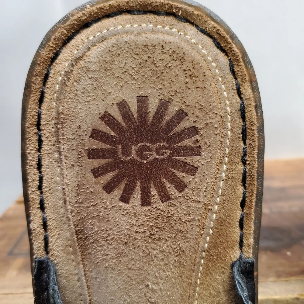 UGG Women's JENAYA Black Woven Leather Thong Sandals Size 9 - Picture 10 of 10